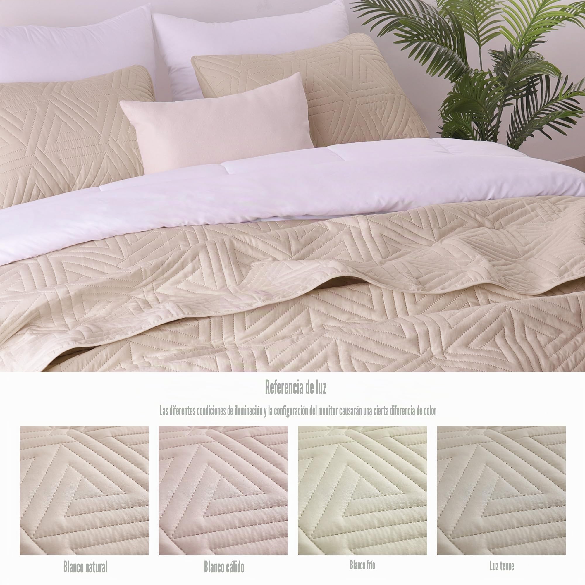 Whale Flotilla Colcha para Cama de 260 x 280 cm, con 2 Fundas de Almohada, Microfibra, Suave y Ligera, con Estampado Geométrico, Ropa de Cama para Todo el Año, Beige