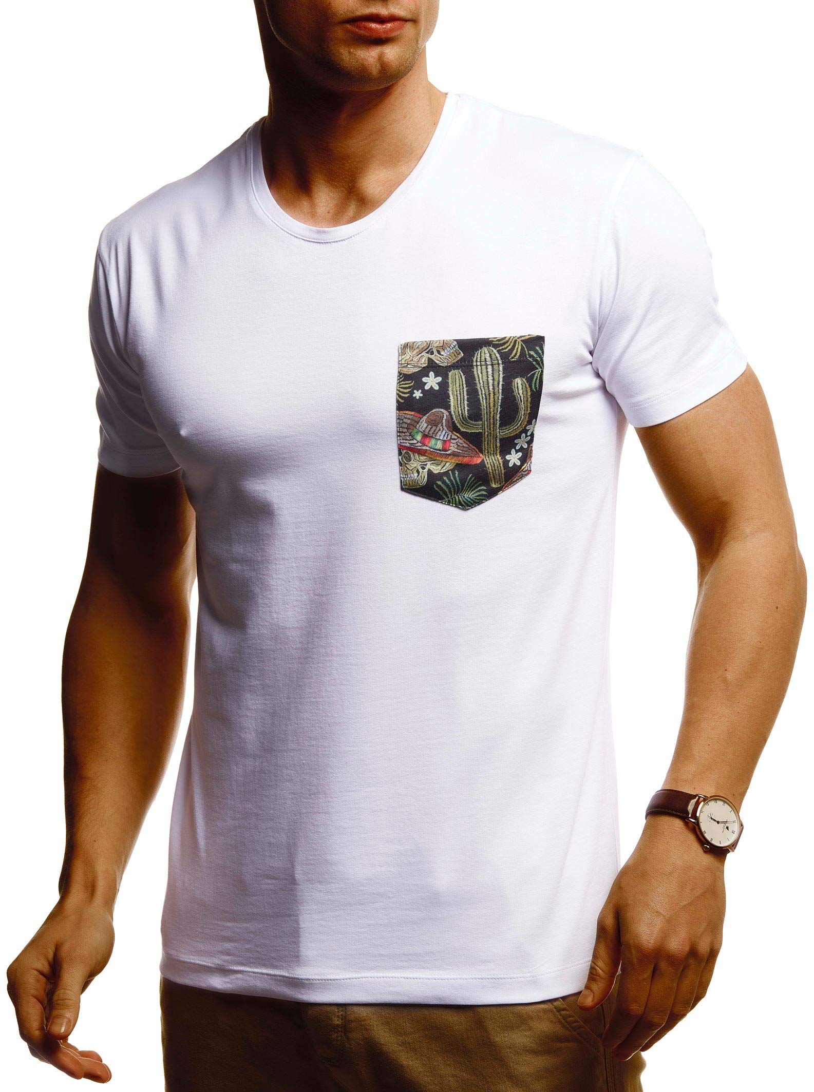 Leif Nelson Herren Sommer T-Shirt Rundhals Ausschnitt Slim Fit Baumwolle-Anteil Cooles weißes schwarzes Basic Männer T-Shirt crew Neck Jungen Kurzarmshirt O-Neck kurzarm Sleeve Top Lang LN4955