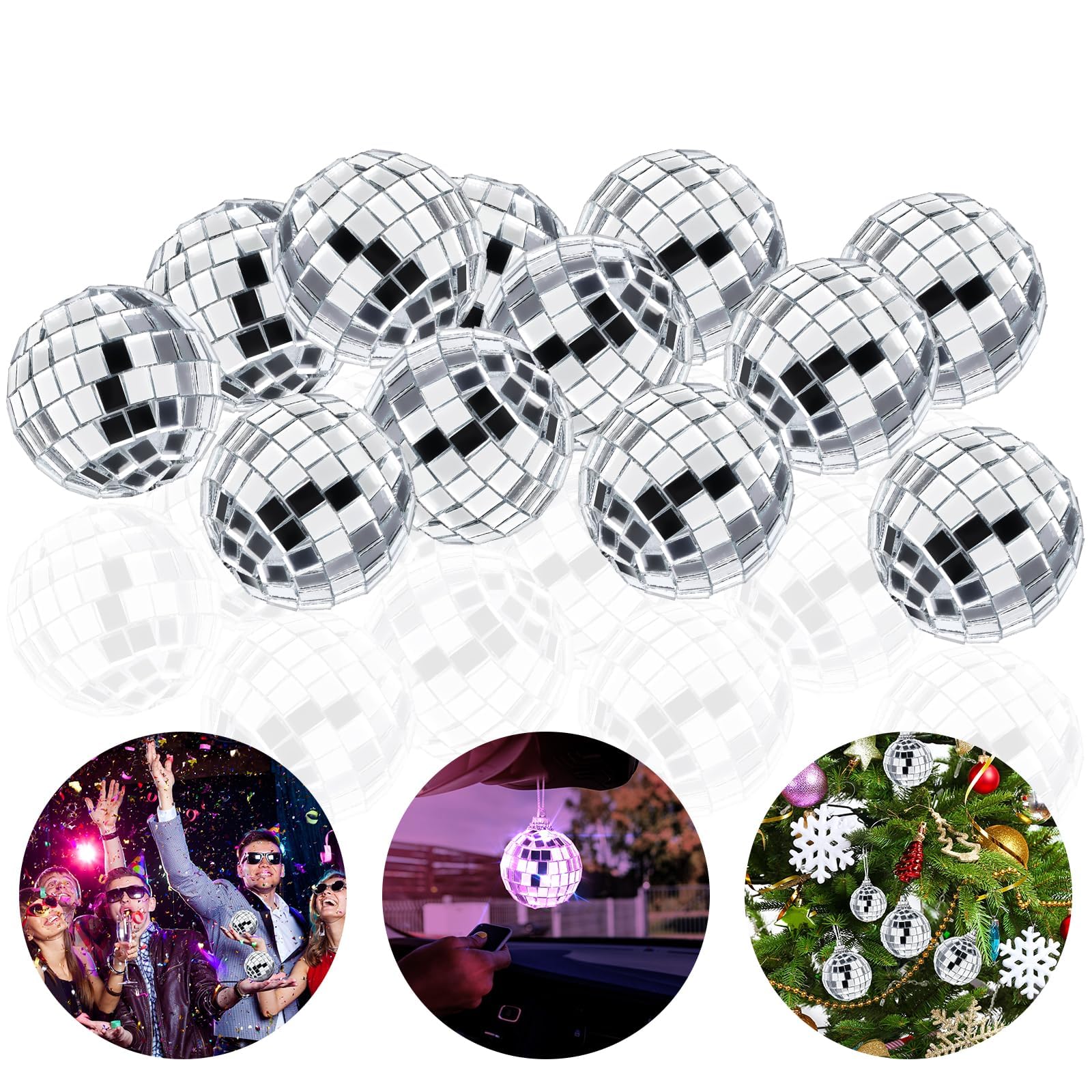 24PCS Bolas de Espejo Colgantes Plateadas, 4CM Mini Bola de Discoteca, para Fiesta, Cumpleaños, Navidad y Boda