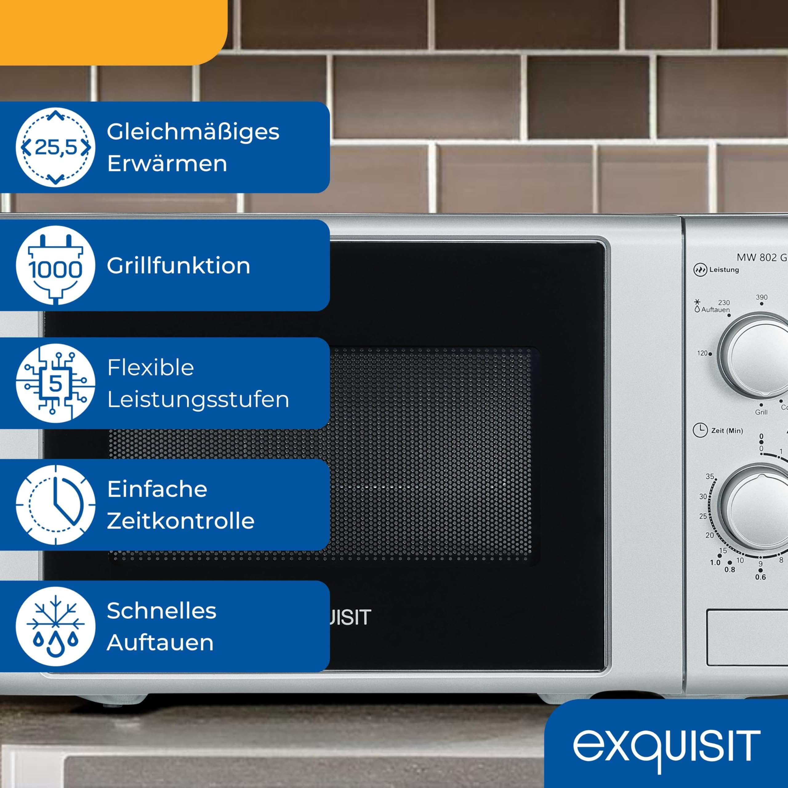 Exquisit Mikrowelle mit Grill 20 L 700 W/1000 W Silber 5 Leistungsstufen Auftaufunktion