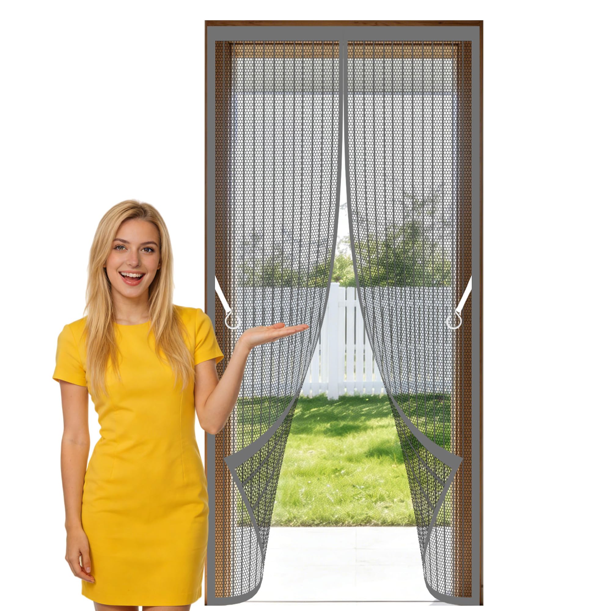 Fly Screen Door 83 x 208 cm Hundreds of Sizes Fly Screen Door with Powerful Magnets Full Frame Magic Tape Suitable for Patio Room Balcony Bedroom, Grey