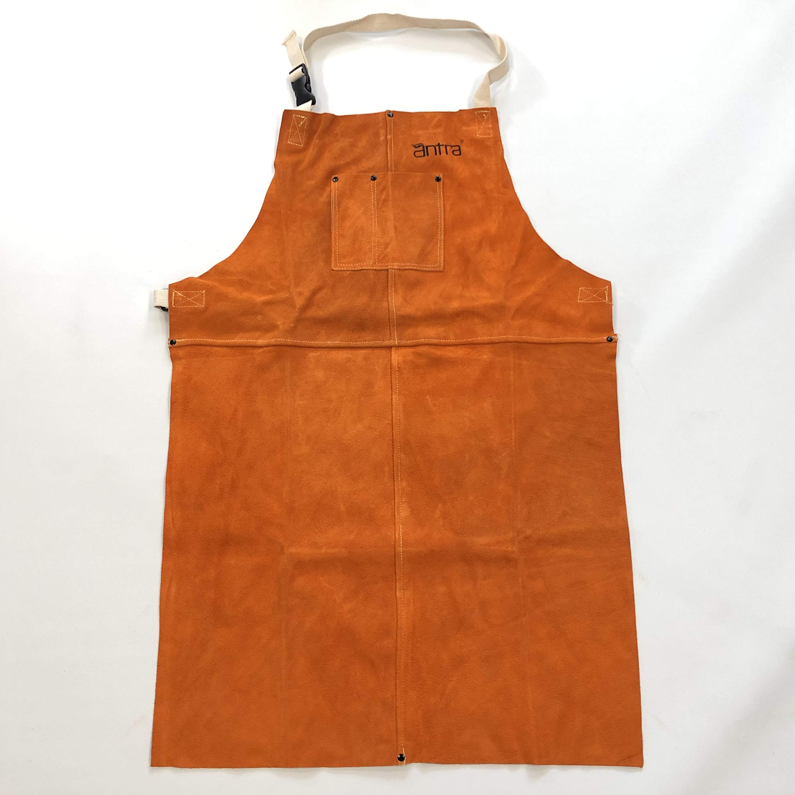Antra Welding Work Apron, Heavy Duty Split Cowhide Leather, UV/IR, Spatter, Flame and Heat Resistant with Full Chest Leg coverage Multiple use Oven Grill Fireplace Furnace Stove Pot Holder BBQ