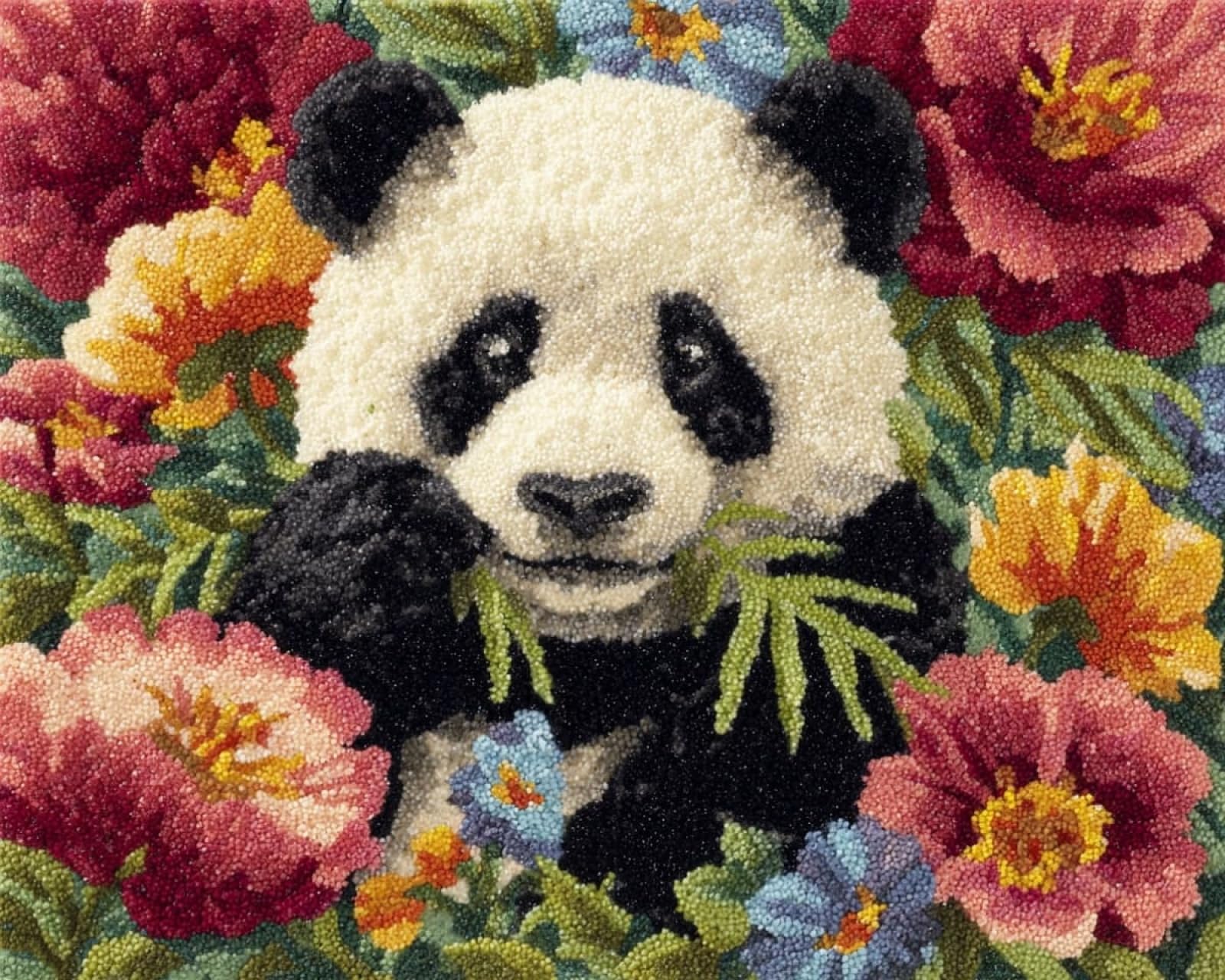 Wallphantom Latch Hook Rug Kits for Adults,Pandas and Flowers,DIY Crochet Yarn Carpet Embroidery Rug Kit,Latch Hook 3D Craft for Home Decor Festival Gift,52x38cm