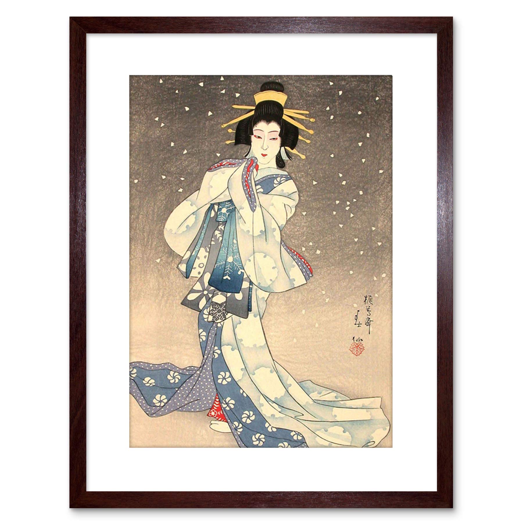 Wee Blue Coo Painting Geisha Kabuki Natori Shunsen Theatre Japan Framed Wall Art Print
