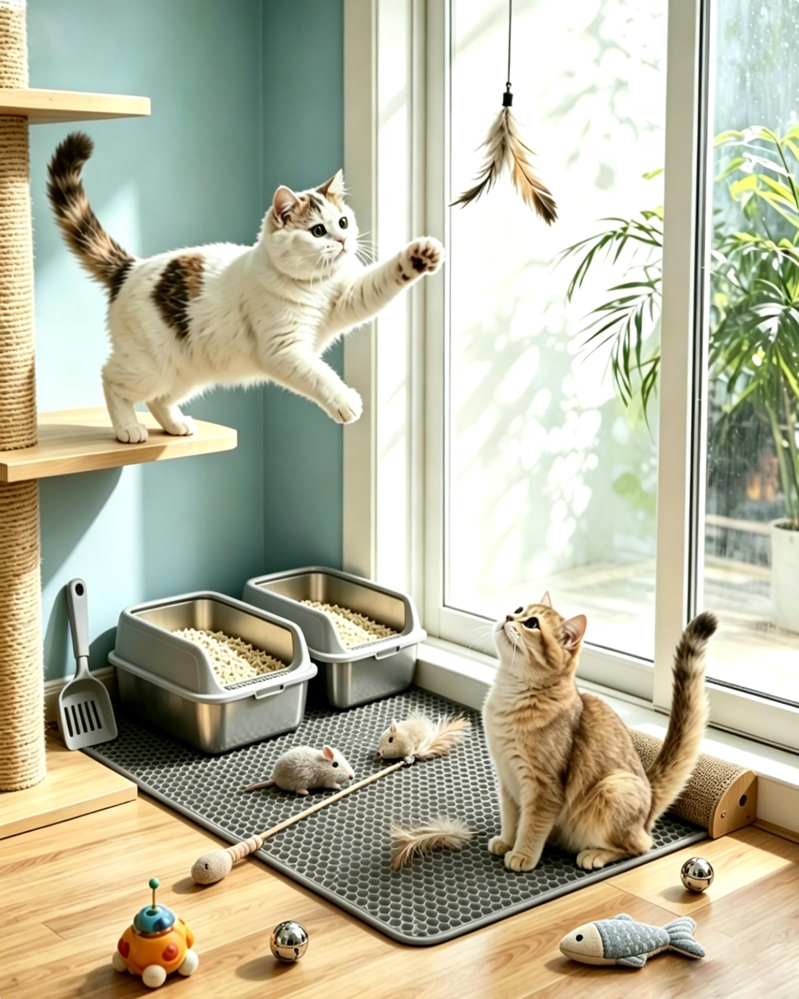 Katzenklo Matte Groß XXL 90x60 cm Waben Doppelschicht Katzenstreu Matte, Urin- & Wasserdichte Katzenklo Unterlage, Rutschfeste Katzenstreumatte für den Boden, Leicht zu reinigen, Grau