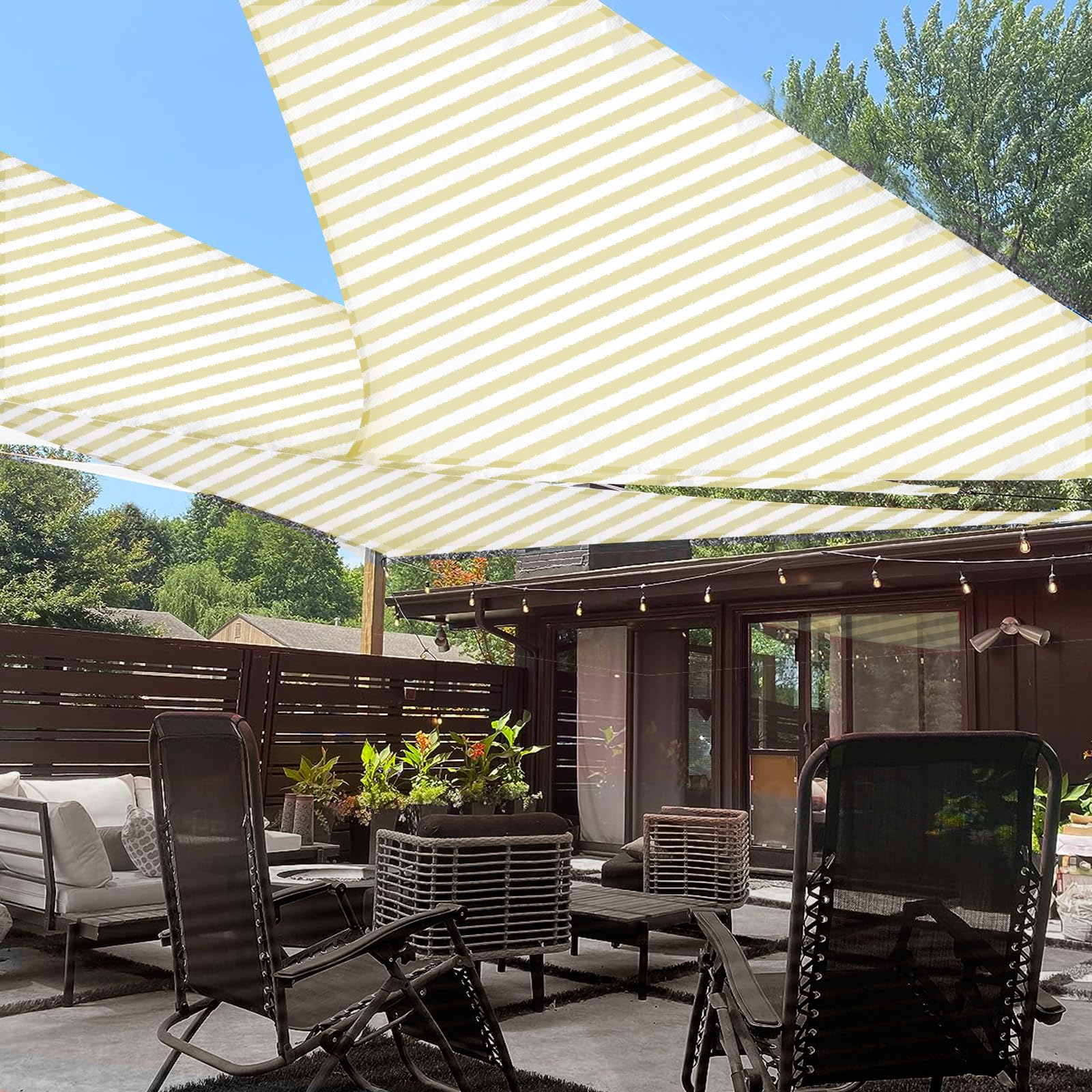 Voile d'ombrage triangulaire 3x3x4,2m LOVE STORY jaune blanc pour terrasse