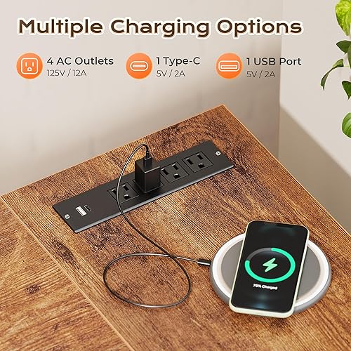 Miniatura 4 de Huuger Escritorio en forma de L de 63 pulgadas con tomas de corriente y puerto USB-C, escritorio de 0.95 pulgadas de grosor, escritorio reversible