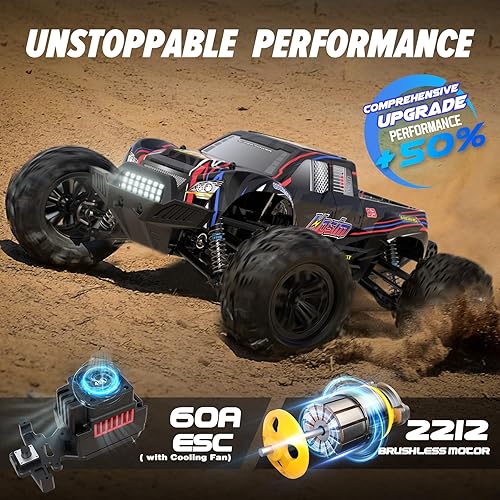 Miniatura 2 de Hosim Autos RC 110 para adultos 62+KMH, auto de control remoto sin escobillas rápido, 2S Bettery RC Monster Trucks 4X4 impermeable batería