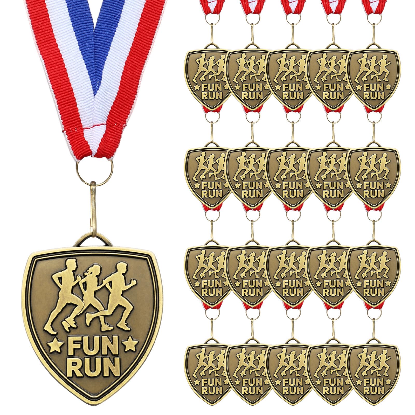 Kenning 20 medaglie premio sfuse 6,1 cm medaglie sportive in bronzo con nastri per il collo bandiera medaglie trofeo di calcio vincitore partecipazione premio regali per giochi sportivi eventi feste