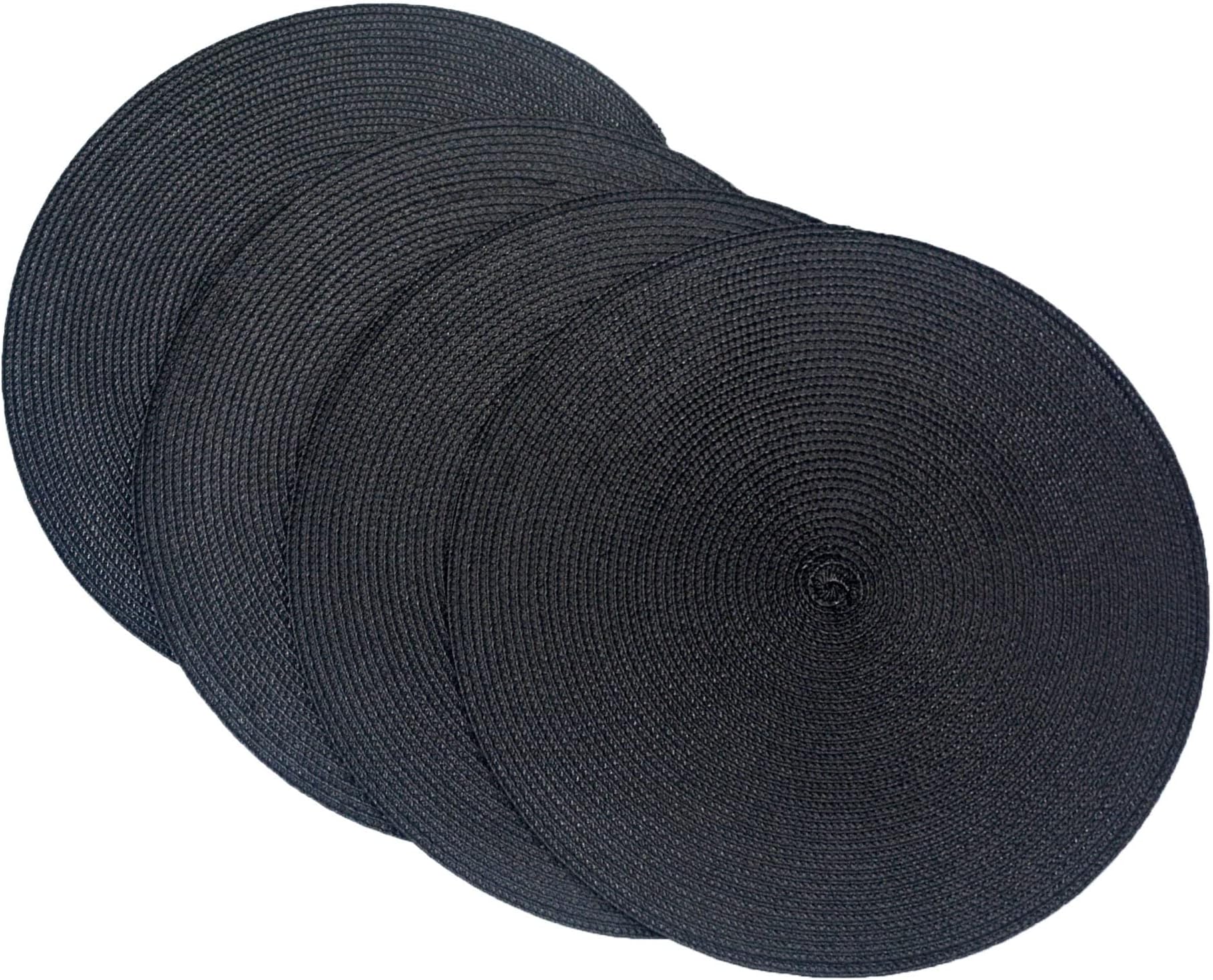 SCF2017 Round Braided Woven Polypropylene Plastic Placemats,Black,Set of 4