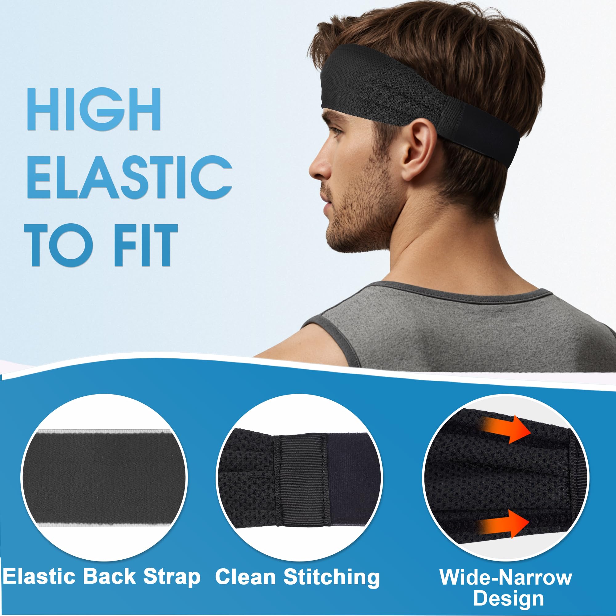 Sukeen Kühlendes Sport-Stirnband für Herren: Feuchtigkeitsableitend, rutschfest, schnell trocknend, elastisch, für Fitnessstudio, Laufen, Tennis