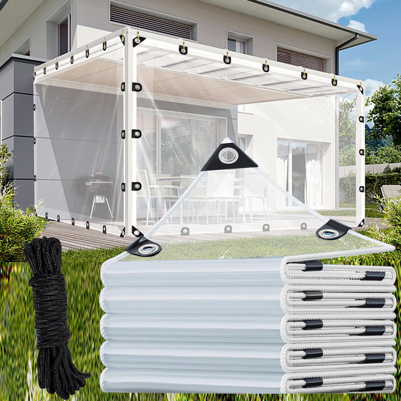 Clear Tarpaulin Waterproof Heavy-Duty 1.5m x 4.4m 110GSM PE Sheet with Reinforced Grommets for Garden Greenhouse Outdoor Furniture & Ground Use