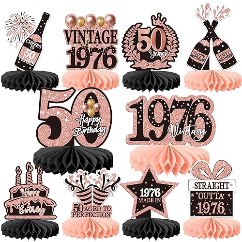 10 PCS 50th Birthday Decorations for Women Men Black Rose