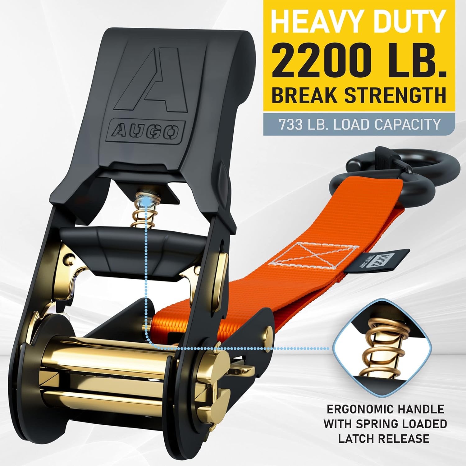 AUGO Ratchet Straps Heavy Duty 4 Pack -15 FT - 2200 LB Break Strength – Ratchet Tie Down Straps with Safety Lock S Hooks - Cargo Straps for Moving, Appliances, Motorcycle – Soft Loop Tie Down Straps - Image 2