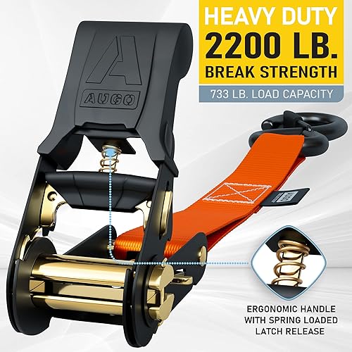 Vista 67 de AUGO - 4 correas de trinquete resistentes y bucles suaves, de 1.5 pulgadas por 10 pies con cierres de seguridad de gancho en S y 4 amarres de bucle