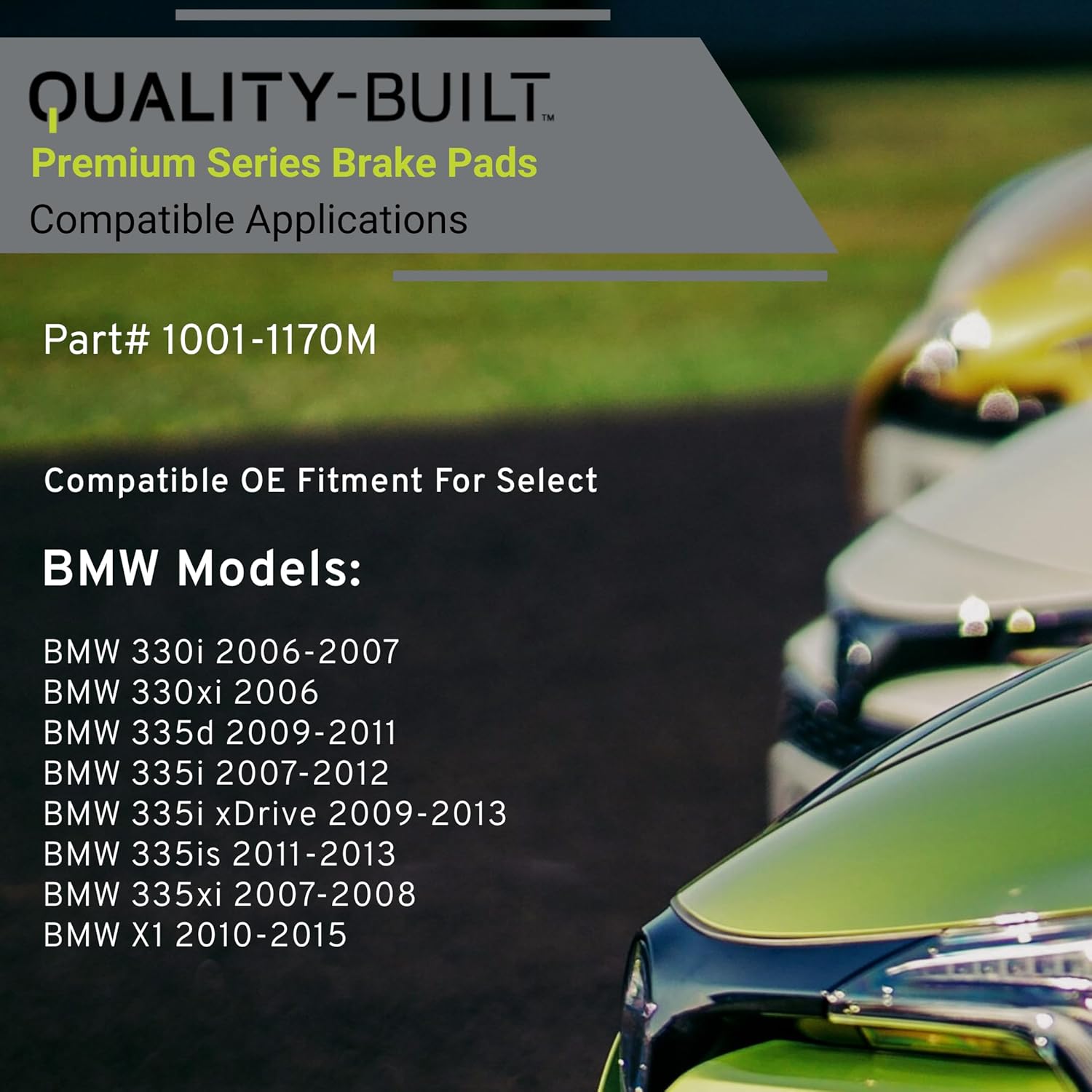 QUALITY-BUILT Rear Semi-Metallic Brake Pads, Premium 1001-1170M, Compatible with 2006-2015 BMW (330i,330xi,335d,335i,335i xDrive,335is,335xi,X1)