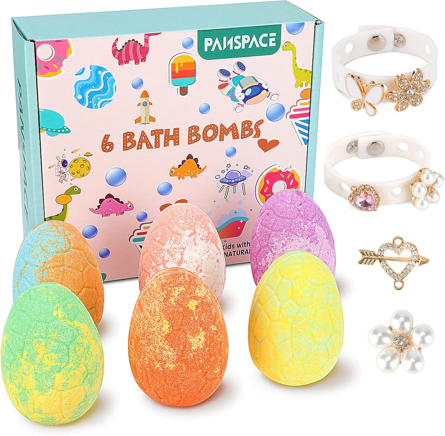 Bath Bombs for Kids, Panspace 6 Pack Dino Egg Kids Bath Bombs with