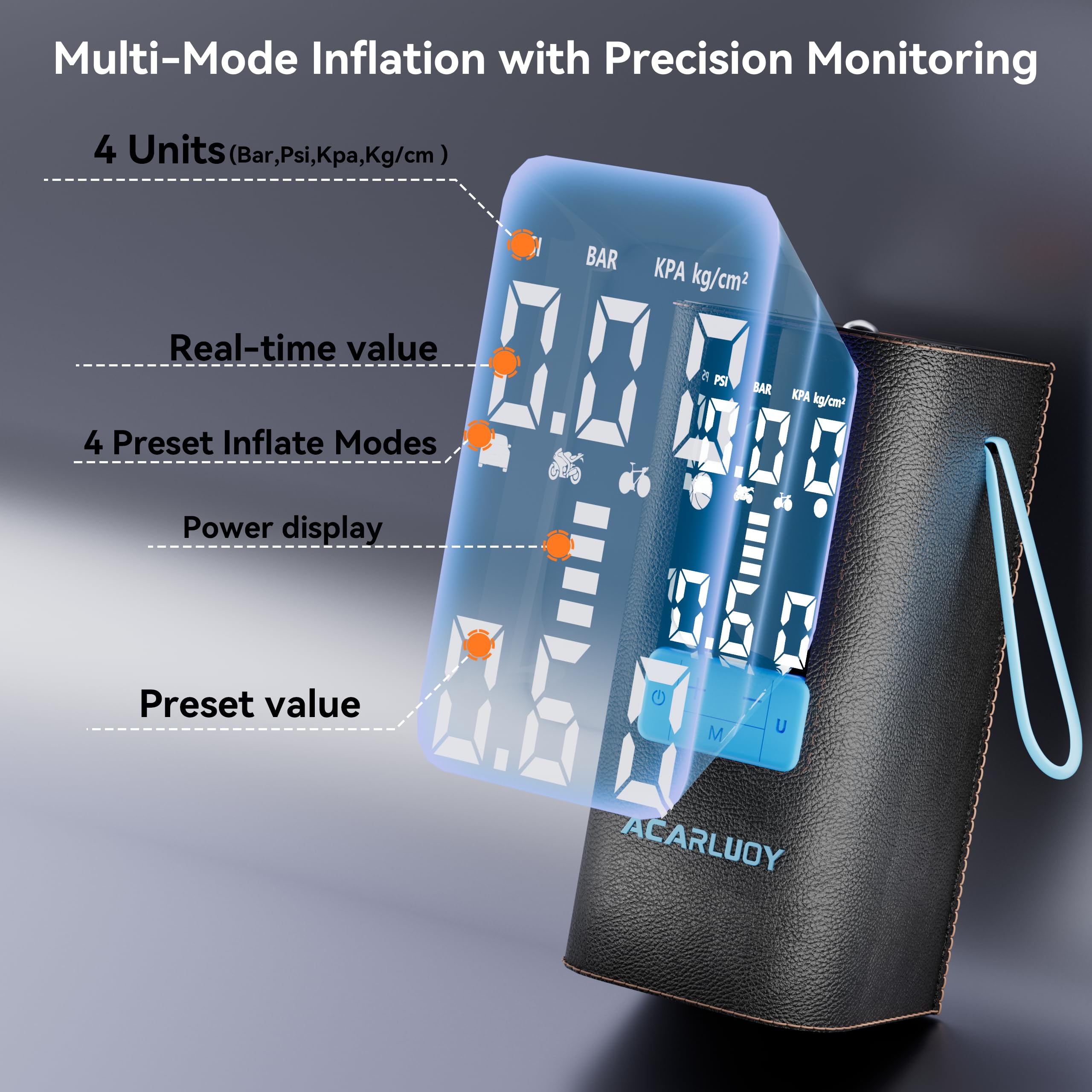 Tire Inflator Portable Air Compressor Fit for BMW X5 F15 2013-2018 3X Faster Inflation Emergency LED Flashlight Auto-Shutoff — view 4