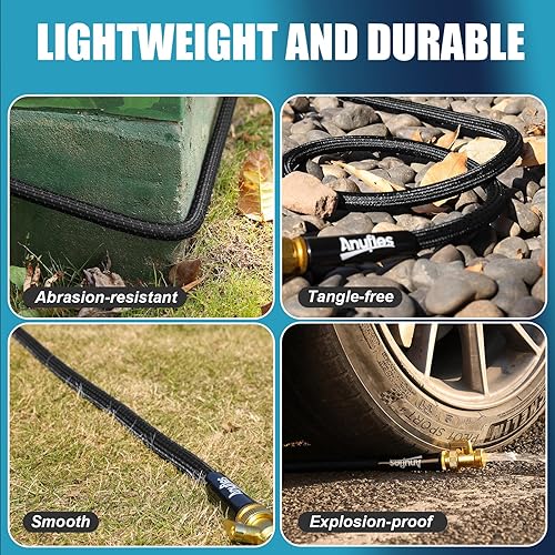 Miniatura 8 de Manguera de jardín de 50 pies, manguera de agua flexible de PVC ligera de 3 capas, sin torceduras, resistente a fugas, alta presión con accesorios