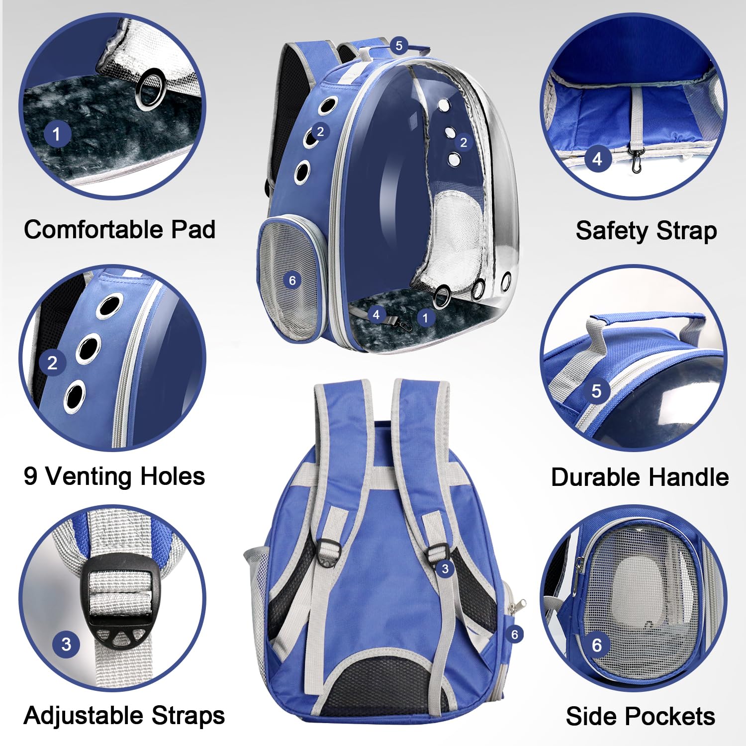 Mochila transportadora para gatos, transportador para gatos con diseño ventilado para llevar cachorros, gatos, bolsa de transporte para mascotas, cápsula espacial para viajes, senderismo, camping,