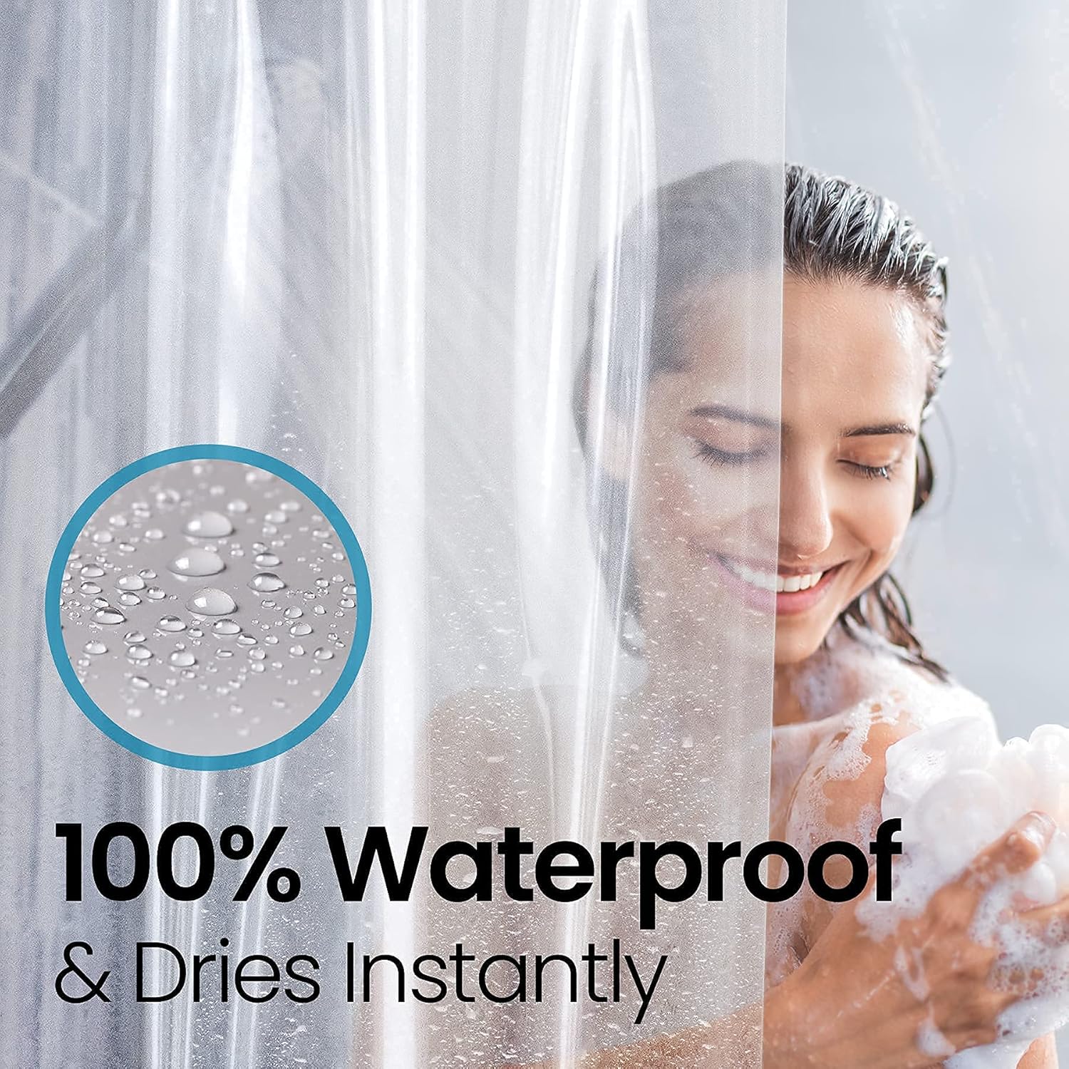 LiBa Shower Bundle 72" x 72" Set - 8G Heavy Duty PEVA Curtain Liner and White Fabric Curtain, Waterproof, Mildew Free