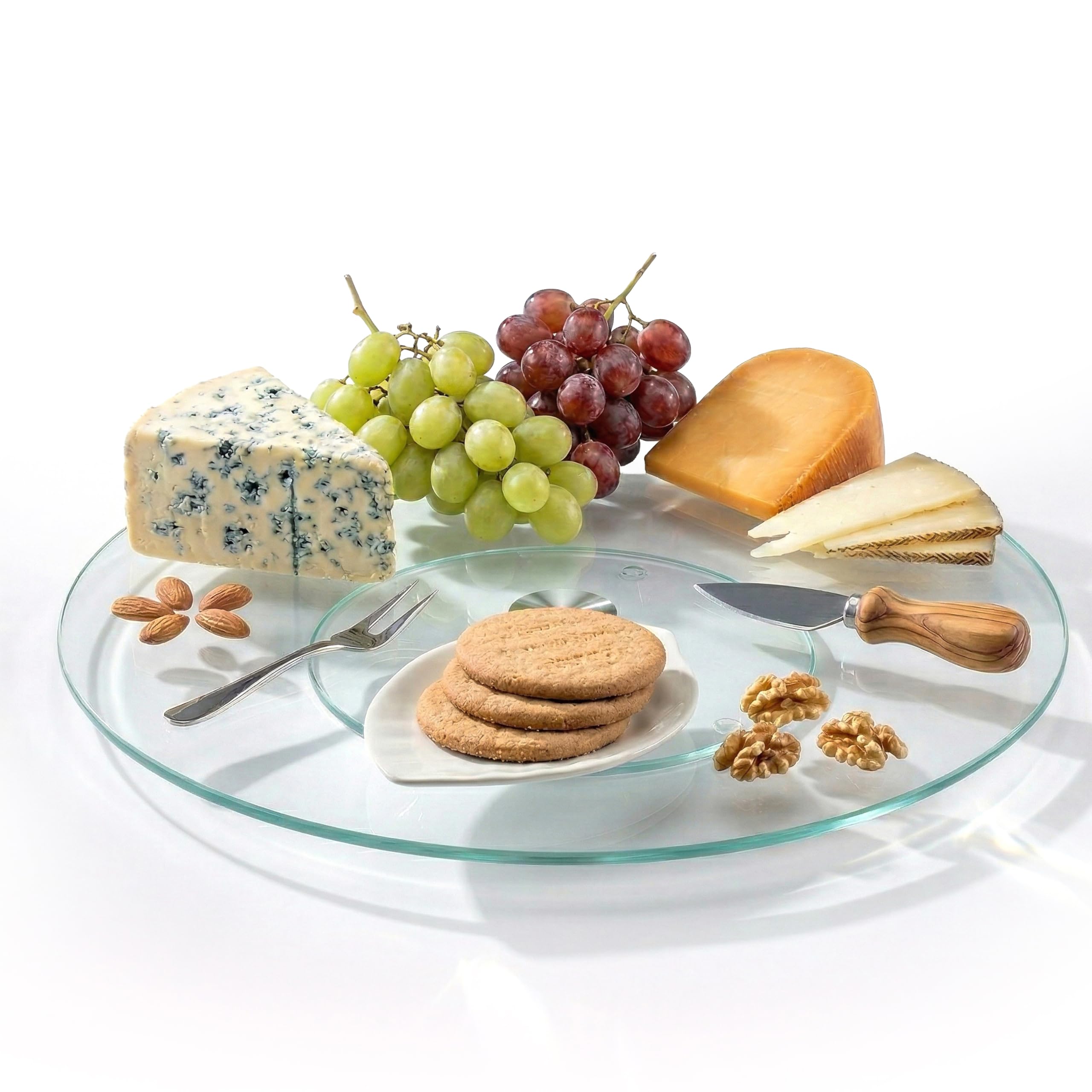 Geezy Clear Glass Lazy Susan Turntable With Non Slip Base, 32Cm - 360 Degree Rotating Serving Platter - Round Swivel Food Tray For Dining Table, Parties, Cake Decorating & Centrepiece Display
