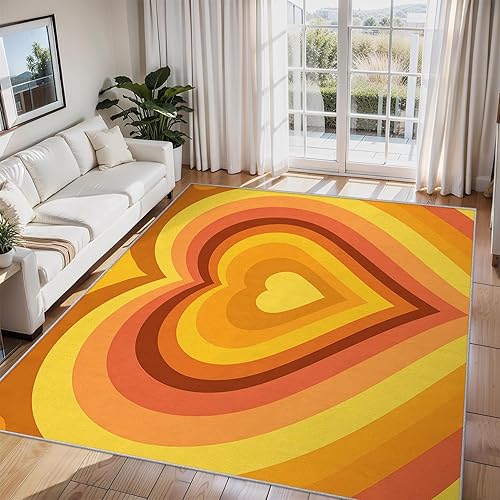 Miniatura 2 de 3x5 Retro Heart Rugs for Bedroom Decor, Washable 70s Pattern Area Rug, Living Room Home Decoration, Non Slip Soft Thin, Mid Century Modern Decor