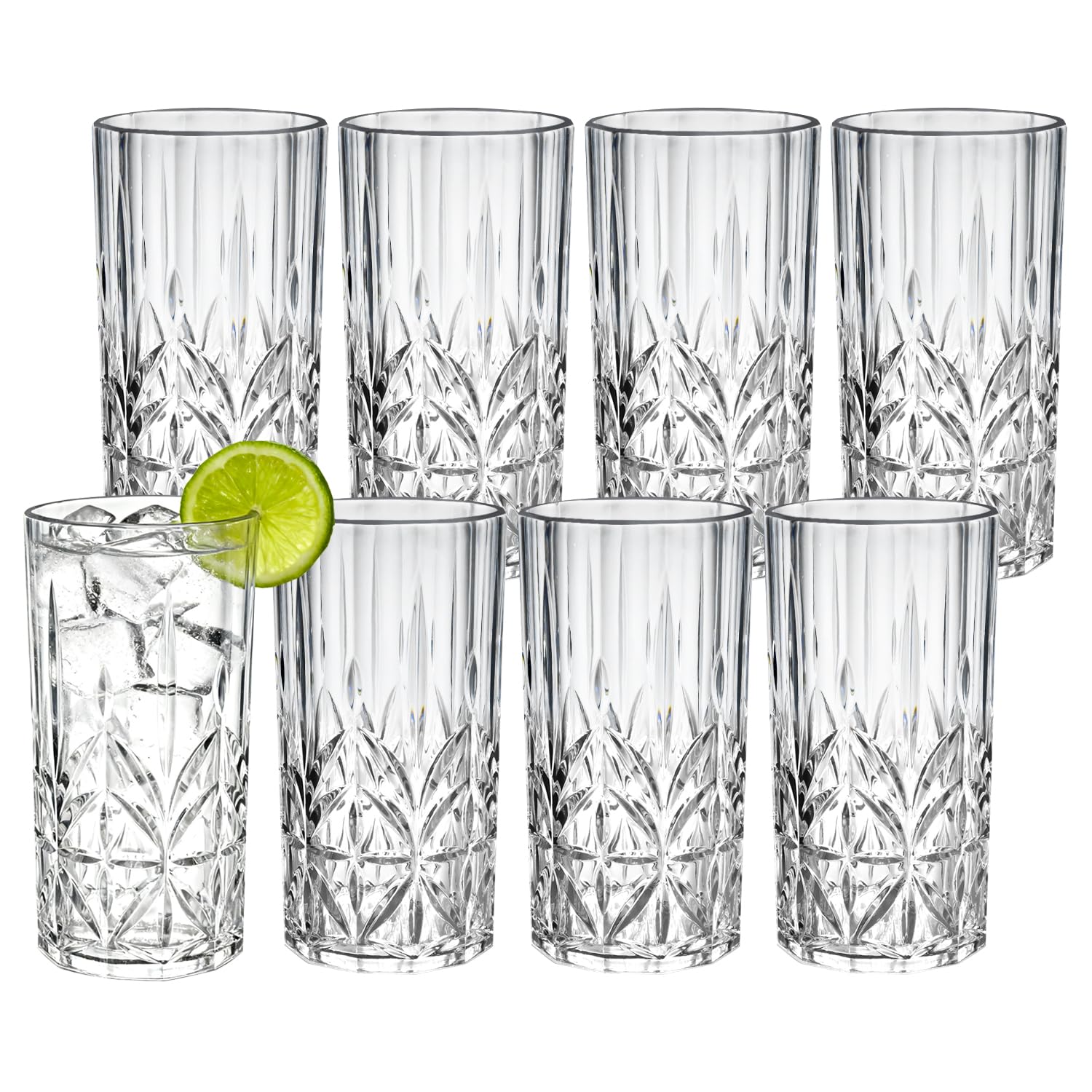 CHLJAR 18oz Plastic Drinking Water Tumblers 8 Pack Shatterproof Tritan BPA-Free Shatterproof Outdoor Highball Drinkware Reusable Clear Plastic