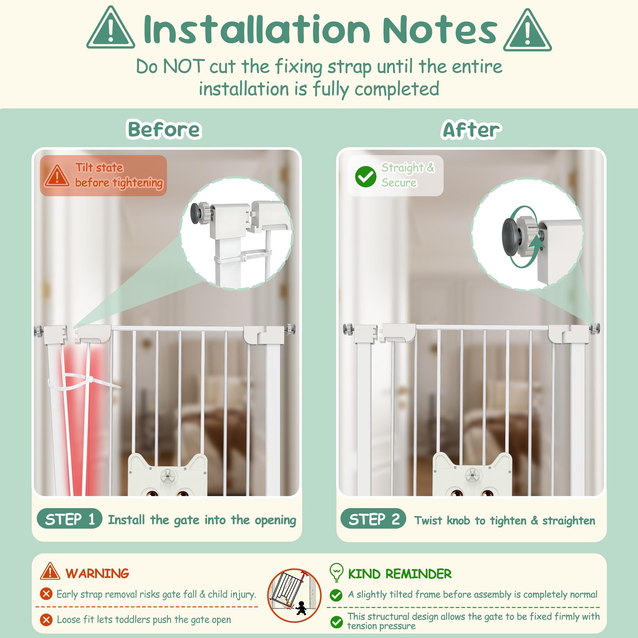 UISEBRT Türschutzgitter Treppengitter ohne Bohren mit großer Katzenklappe für Breiten 105-115 cm,180° beidseitig öffnen Autoclose Doppelschloss Metall Absperrgitter für Baby Hund Katze,Weiß
