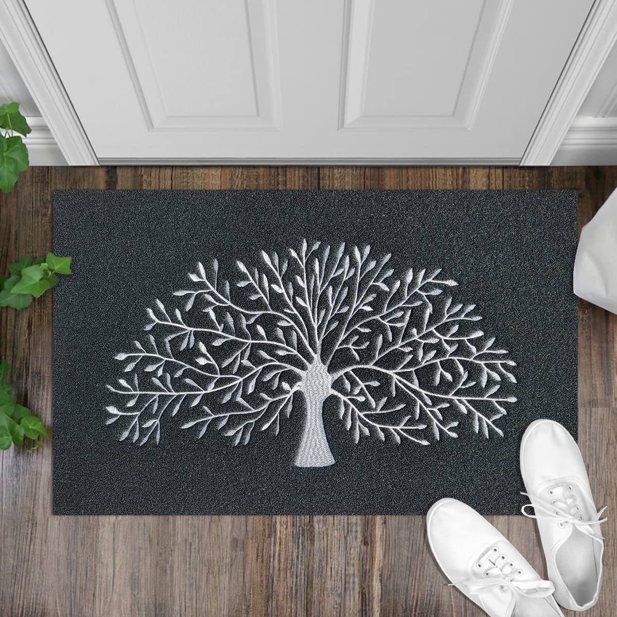 AOAOPQ Tappetino di benvenuto per esterni e interni, resistente, impermeabile, antiscivolo, per ingresso, corridoio, cucina, facile da pulire, tappetino in gomma 60 x 90 cm, albero nero
