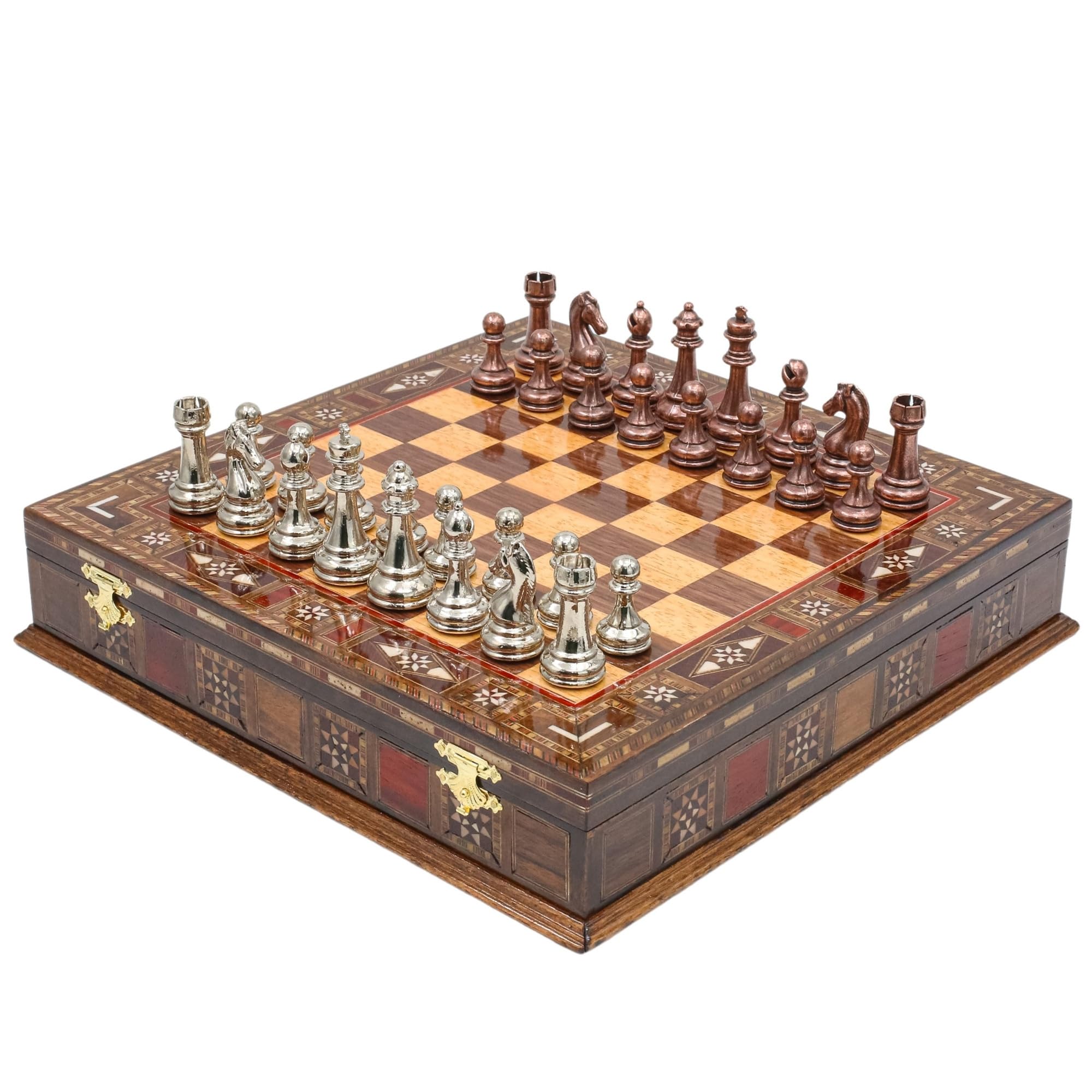 Juego de ajedrez de almacenamiento personalizado, 30 cm, figuras de metal de diseño clásico
