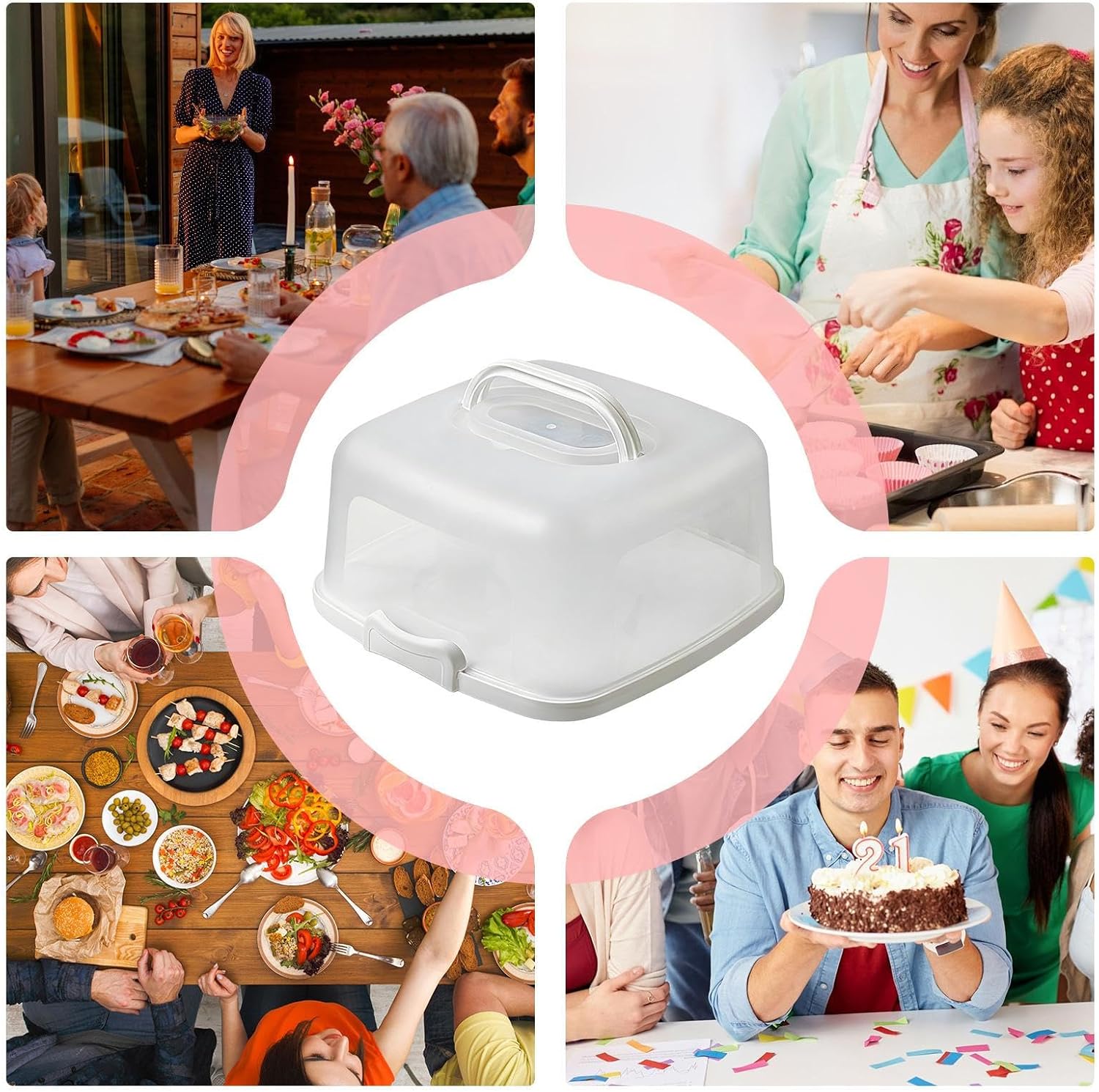 Travel Cake Carrier - Reusable Food Storage, Handle Lid Included, 10 Inch Transport Container | Pie Cupcake Dessert Muffin for Pie Cupcake Dessert Muffin