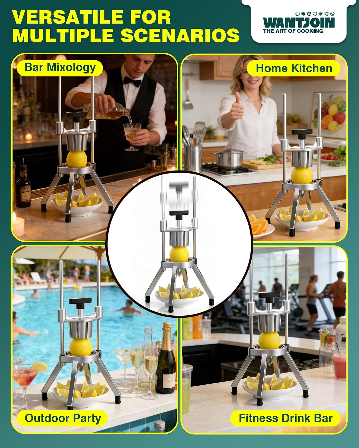 WantJoin Commercial Lemon Wedger - Dual Blade 4 & 8 Section Fruit Wedge Cutter, 3-Second Fast Cutting, V-Shaped Stainless Steel Blade, Heavy Duty Lemon Wedger Cutter For Citrus, Orange, Lime