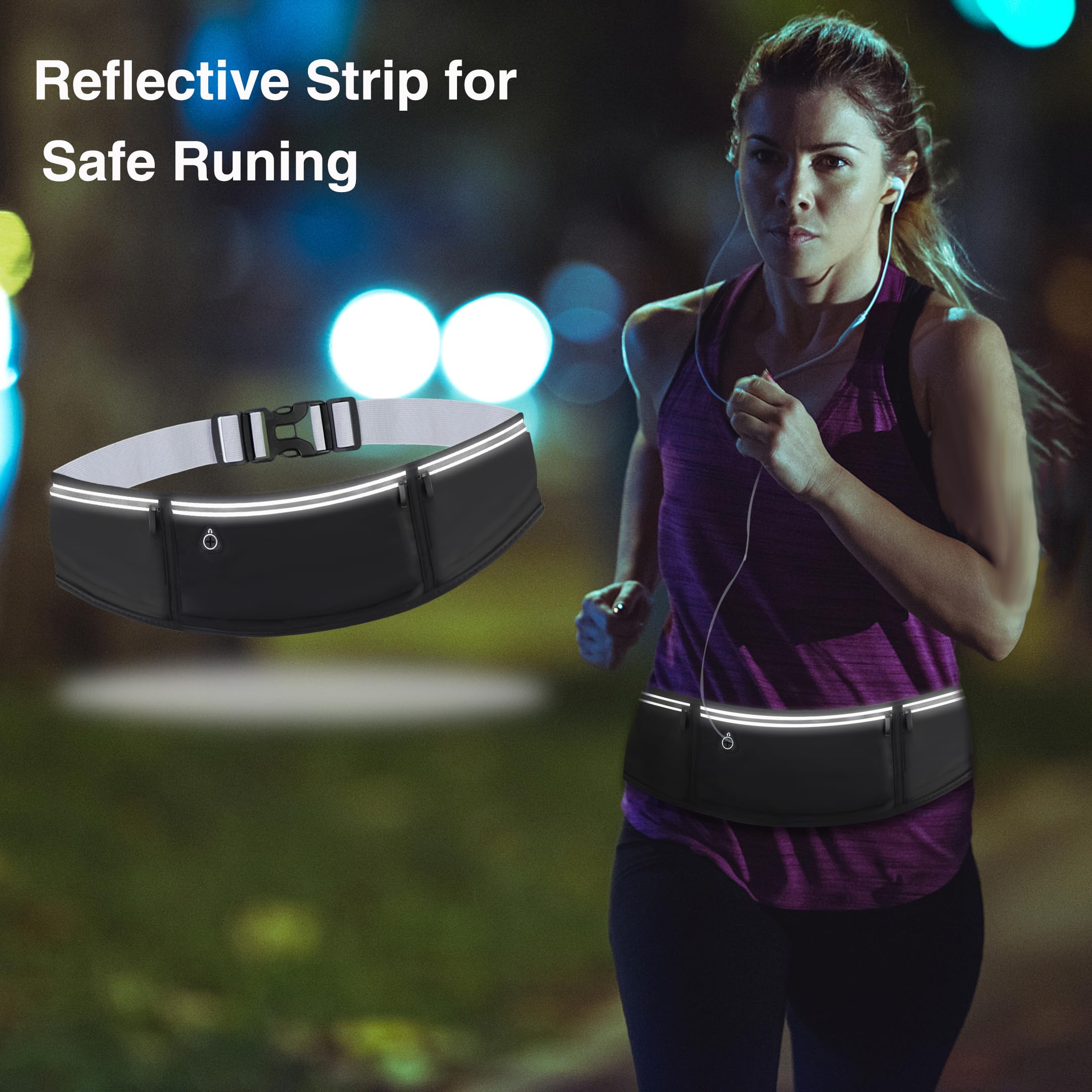 Marsupio Donna Piccolo Leggero Sportivo con Striscia Riflettente, Nero