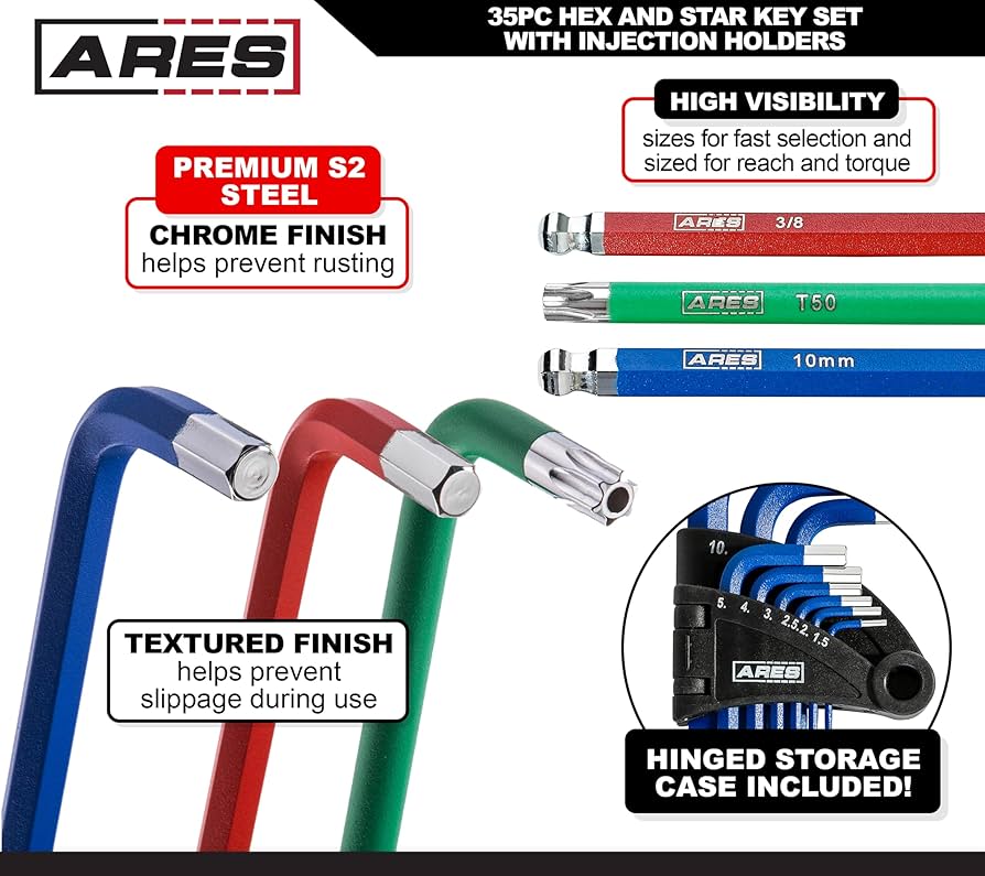 ARES 44035 – 35-Piece Long Arm Hex and Star Key Set – Allen