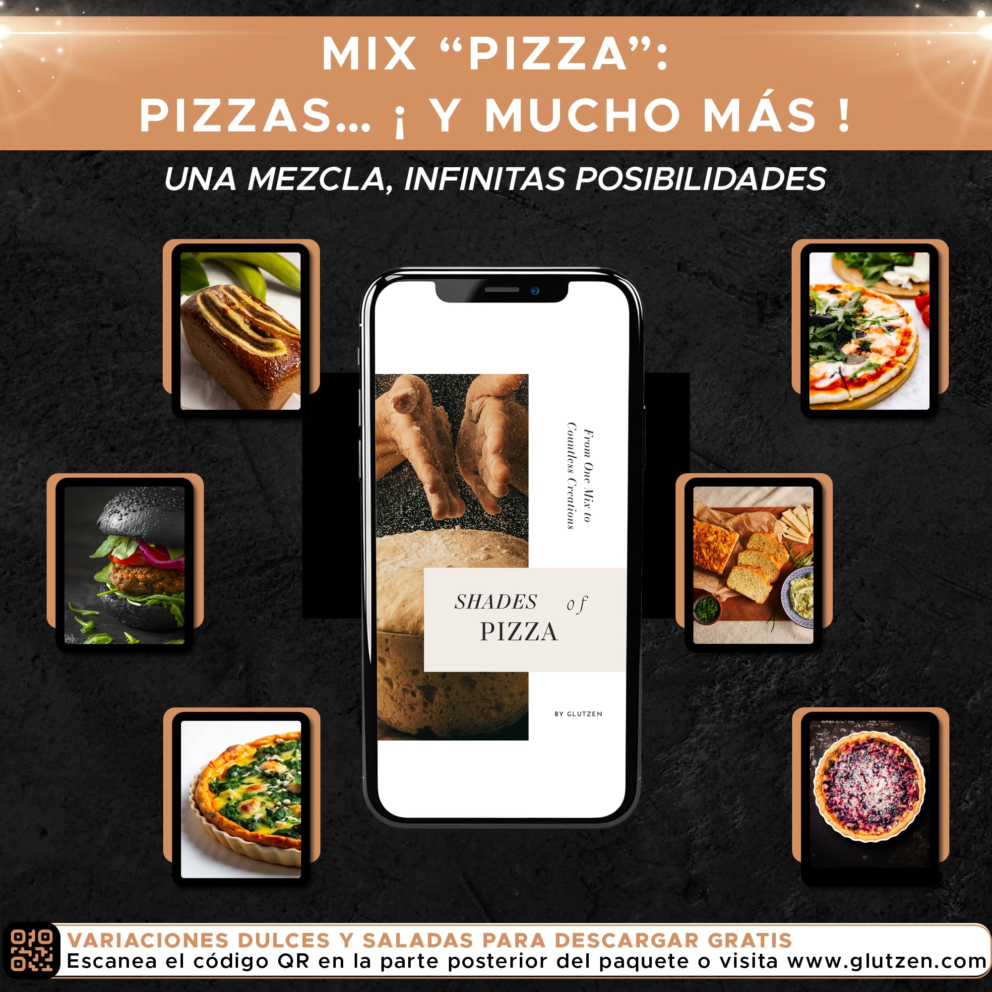 GLUTZEN Pizza Sin Gluten Bio Mix Masa Fina y Crujiente Base Sin Amasado Levadura Incluida Harinas Vegano FODMAP