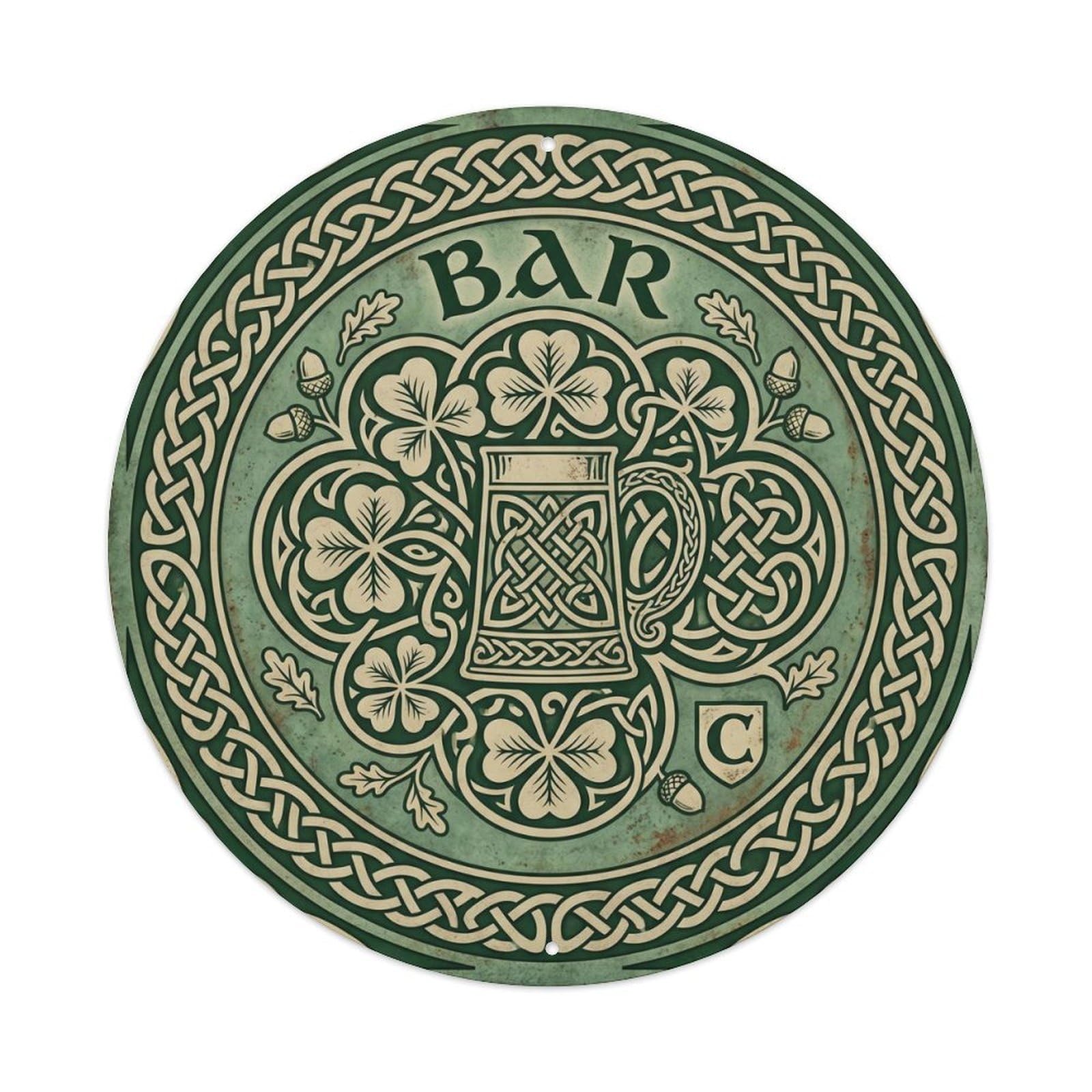 BAR Celtic Pub Plate Metal Tin Sign Plaque Wall Decor for Cafe, Club Bar, Office, Home Garden Round Metal Poster 8x8Inch