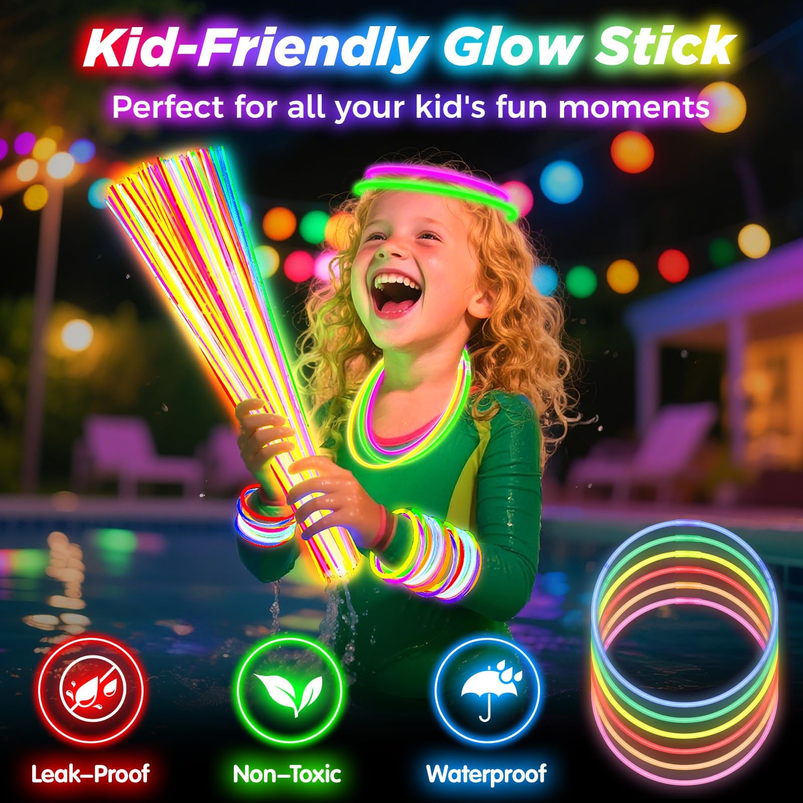 200 bastoncini luminosi, 55,9 cm, per feste di Halloween, per bambini con durata di 9 ore, collana e braccialetto con 200 connettori