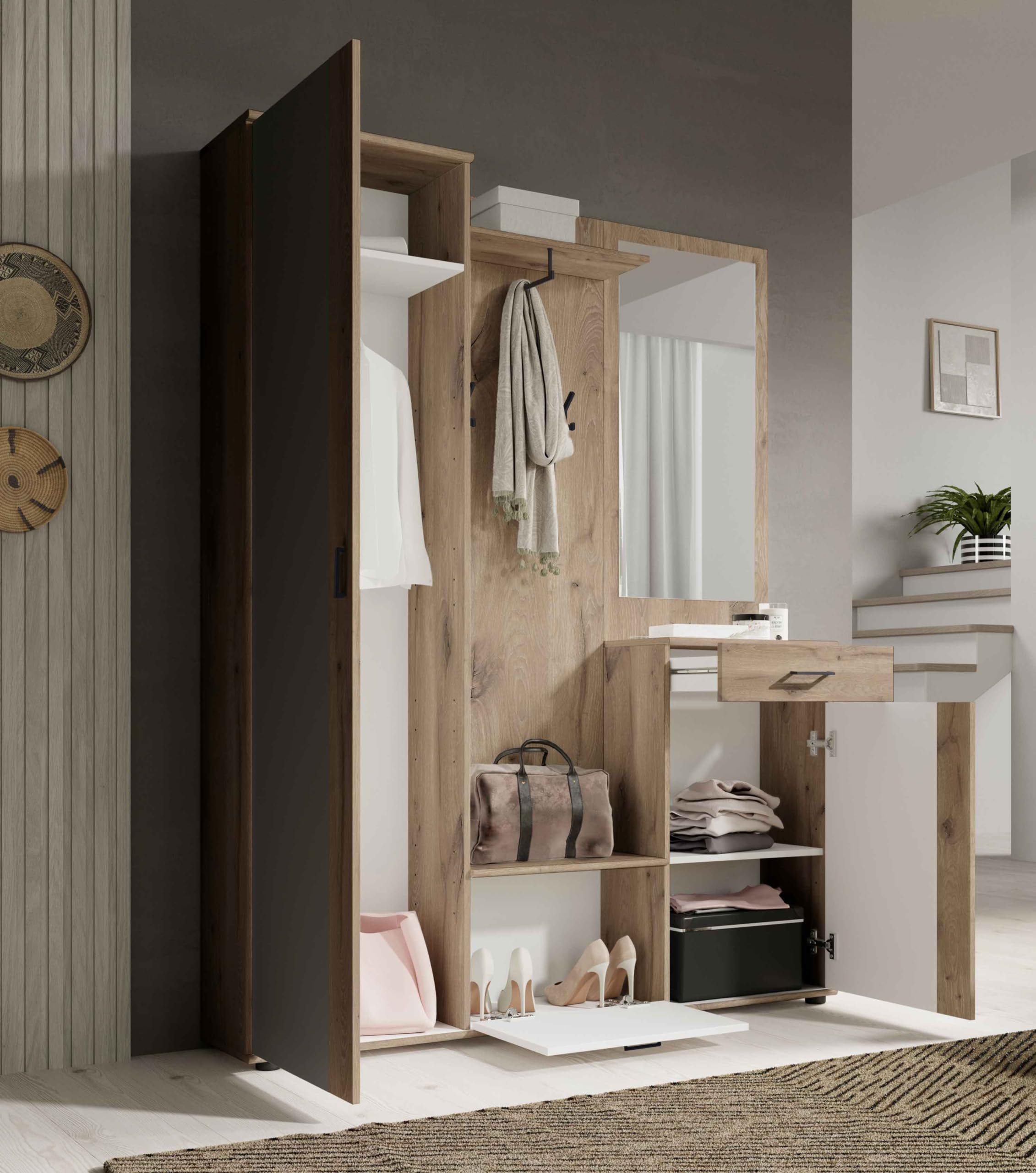 AVANTI TRENDSTORE - Pit - Armadio da ingresso in legno laminato con specchio incluso, disponibile in tre colorazioni. Dimensioni: LAP 145x188x30 cm