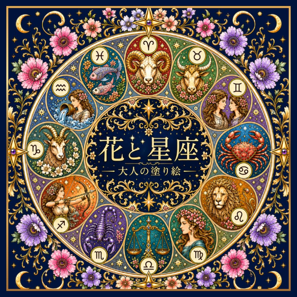 花と星座: 12星座と花の幻想世界を楽しむ大人の塗り絵
