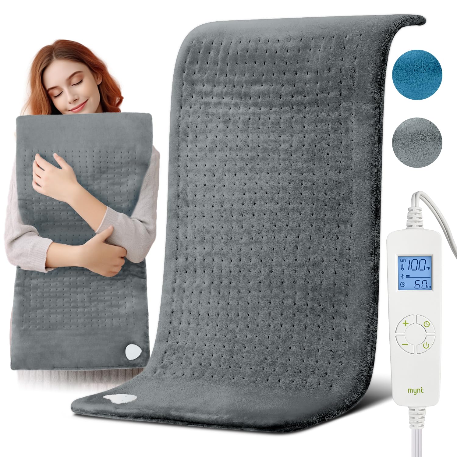 Large Heating Pad for Back Pain Relief 33" x 17" Upgraded Electric Heated Pads Heating Therapy for Cramps, Neck, Shoulder with 6 Temperature Controller auto Shut Off (Grey)