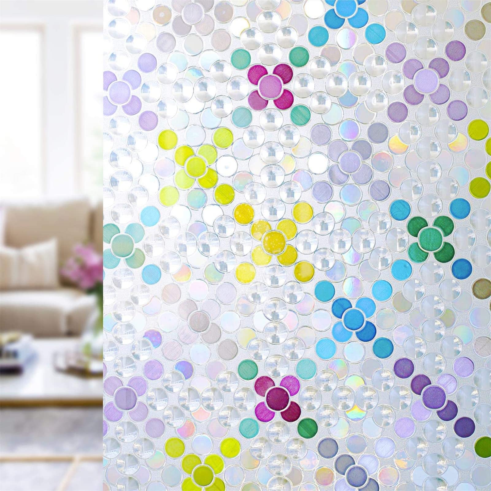 Film okna prywatności dla łazienki, bezpłokowy szklany folia szklana, nieprzezroczyste dekoracyjne naklejki okienne drzwiowe, kurtyna folii izolacji ciepła,90cm x 500cm