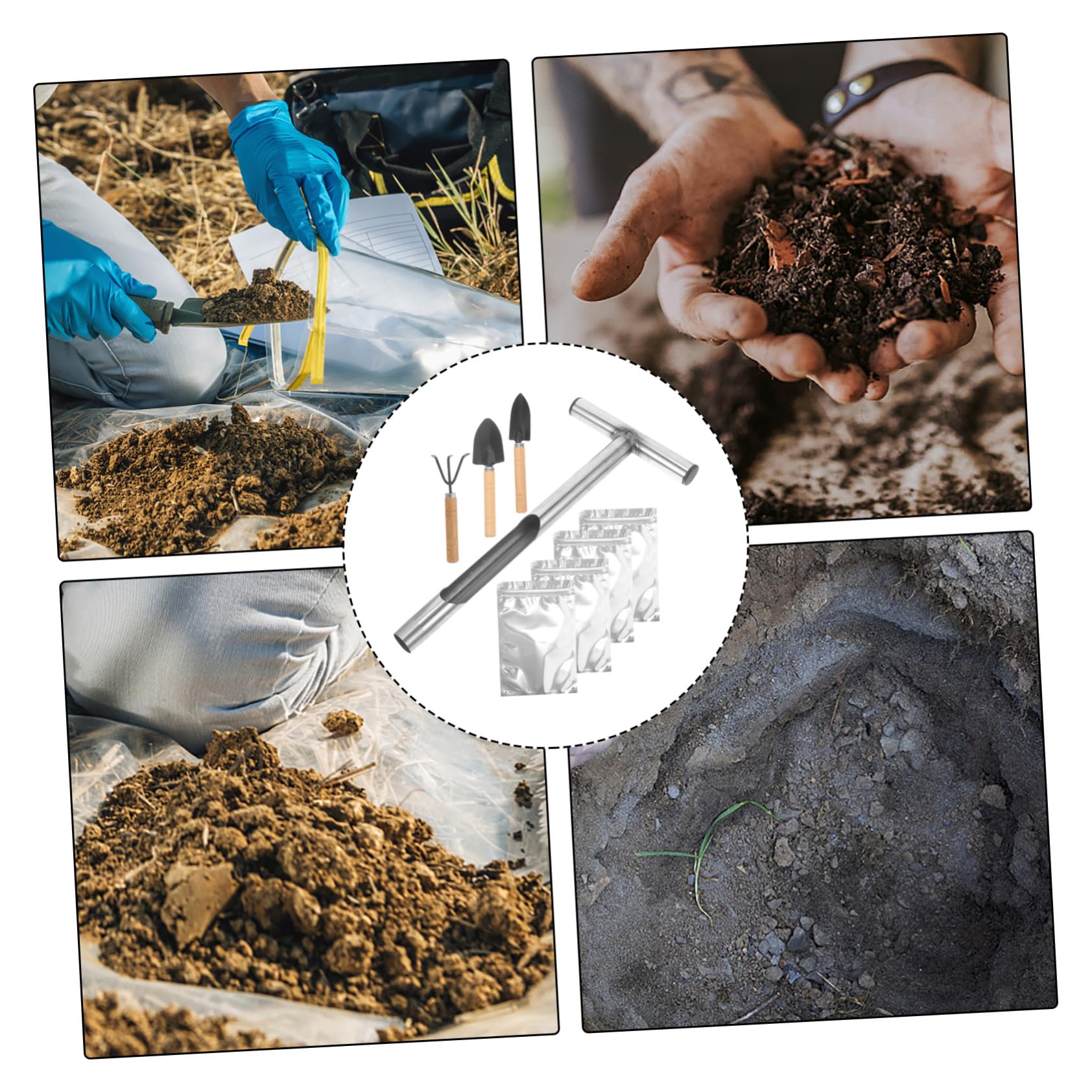 INOOMP Bodenprobenahmewerkzeug Robuster T-Griff aus Edelstahl und Einfachem Reinigungssystem mit Scharfem Probenahmekopf für Garten und Bodenanalyse