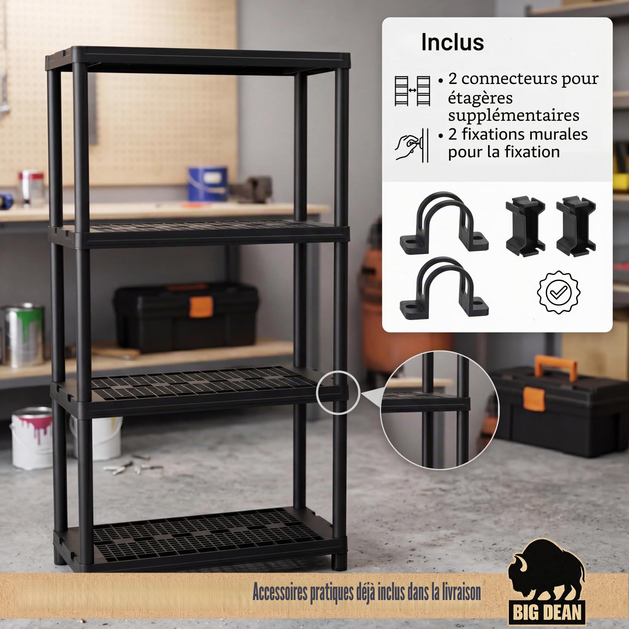 BigDean Lot de 1 étagères pour Charges Lourdes - Étagère de Rangement - 131 x 58 x 30 cm - Charge maximale : Environ 120 kg - 4 étagères