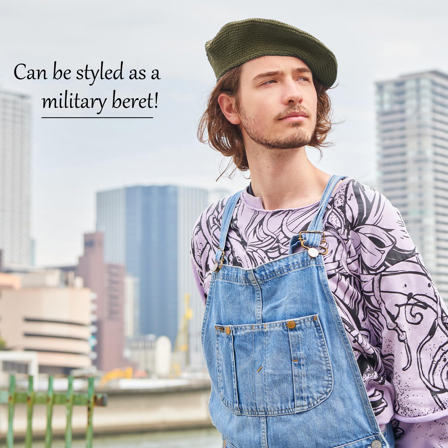 Baskenmütze Damen Barett Herren Beret Häkelmütze Strickmütze aus 100% Baumwolle Barrett für Sommer & Winter