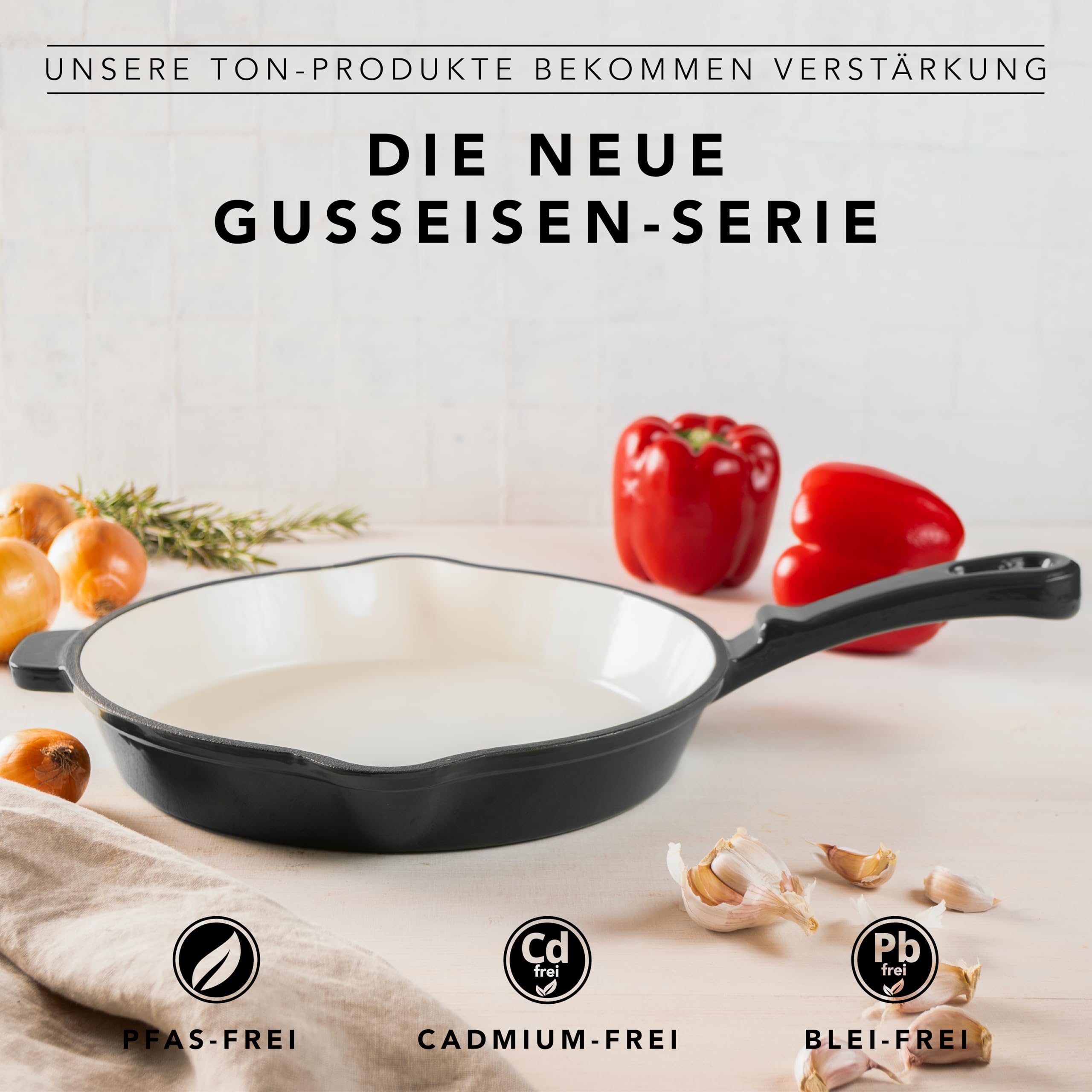 Römertopf Gusseisen Bratpfanne 28 cm emailliert für Induktion, Anthrazit