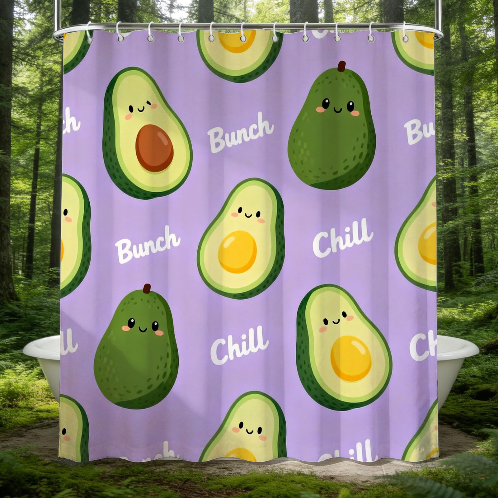 Hongduo 3D Cartoon Avocado Shower Curtain for Stalls Bathtubs Cartoon Bathroom Decor Shower Curtain Set Polyester Fabric Waterproof 180x200cm/71X79 Inch with Hooks