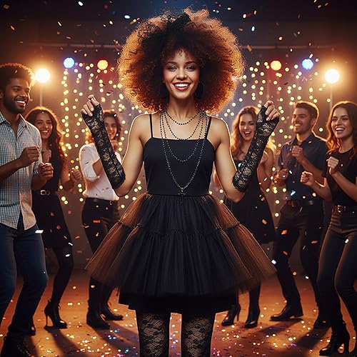 Miniatura 7 de Disfraz de estrella del pop de los años 80 para mujer, vestido tutú con accesorios, conjunto de disfraz de Halloween con temática de los años 80