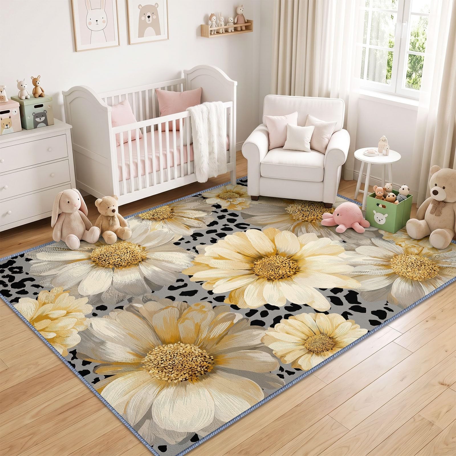 Generisch Tappeto lavabile a pelo corto per camera da letto, stampa floreale, antiscivolo, morbido, per bagno, sala da pranzo, corridoio, grande, 80 x 150 cm