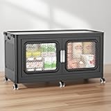 BROVIEW 300Qt Extra Large Stackable Storage Bins with Lids,75Gal Stackable Storage Bins Open Front with Wheels, Plastic Storage Drawers,Closet Organizer and Storage for Home Kitchen, 1 Pack, Black